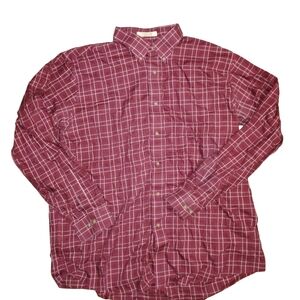 LL Bean Button Down Dress Shirt Red Plaid Men's Size XL Wrinkle Resistant Cotton
